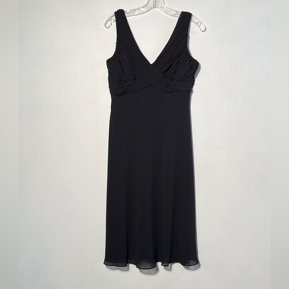 ADRIANNA PAPELL Vintage Party NYE Sleeveless Ruched Bodice Black Swing Dress 10
